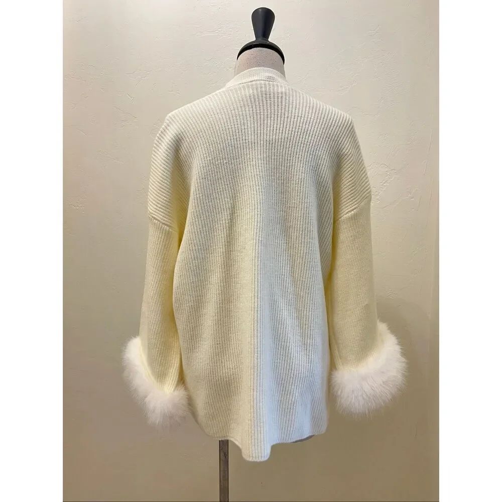 Sierra Darien Women's Ribbed Faux Fur Open-Front Cardigan Sweater Cream Xs Nwt — image 3 of 4